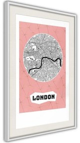 Poster  City map: London (Pink)  Cornice Quadri Cornice nera con pass-partout, Larghezza x Altezza Home decor 20x30