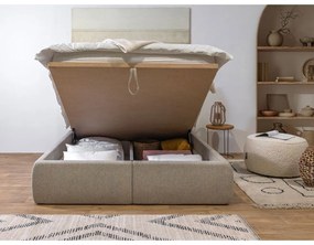 Letto matrimoniale beige imbottito con spazio contenitivo con griglia inclusa 160x200 cm Garance – Bobochic Paris