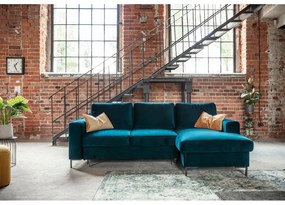Divano letto angolare in velluto color petrolio (angolo destro) Lofty Lilly - Miuform