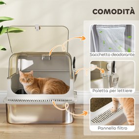 Lettiera Chiusa per Gatti XXL a 2 Porte 70x50x46,5 cm Vaschetta in Acciaio Inox Grigio...