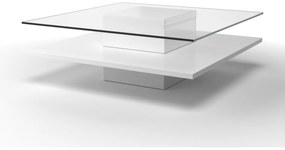 Tavolino quadrato in Vetro temperato e base in MDF bianco - ISANIA