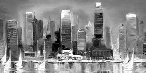 Stampa su tela – Città costiera in bianco e nero