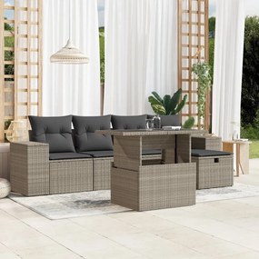 Set divano da giardino 6pz con cuscini grigio chiaro polyrattan