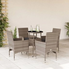 Set Da Pranzo Da Giardino 5 Pz Con Cuscini Polyrattan E Vetro /