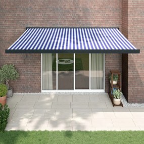 Tenda Da Sole Retrattile Blu E Bianca 4x3 M Tessuto E Alluminio /