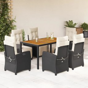 Set da pranzo da giardino 7 pz nero con cuscini in polyrattan