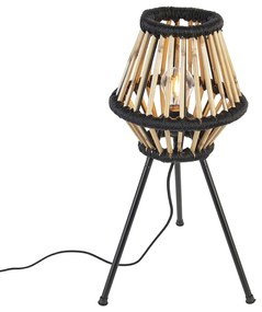 Lampada da tavolo con treppiede rurale in bambù con nero - Evalin