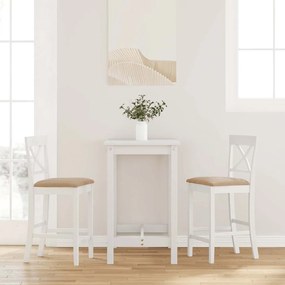 Sgabelli Da Bar Con Cuscini 2 Pz Bianco Legno Massello Di Hevea /