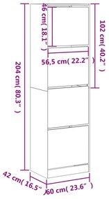 Scarpiera 4 Cassetti Ribaltabili Grigio Sonoma 60x42x204 cm