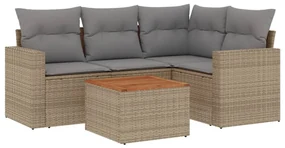 Set divano da giardino 5 pz con cuscini beige in polyrattan