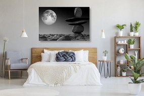 Quadro su tela – Pietre impilate alla luce della luna in bianco e nero