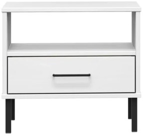 Comodino con Gambe in Metallo Bianco Legno Massello Pino OSLO