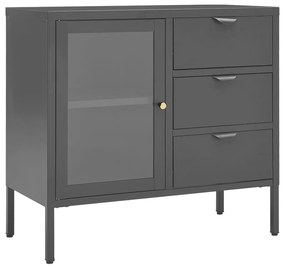 Credenza antracite 75x35x70 cm in acciaio e vetro temperato