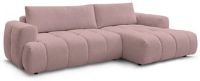 Divano angolare rosa allungabile e con contenitore (penisola a destra/chaise lounge) con rivestimento in ciniglia Fuji – Bobochic Paris