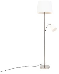 Lampada da terra classica in acciaio con paralume bianco e lampada da lettura - Retro