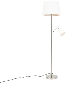 Lampada da terra classica in acciaio con paralume bianco e lampada da lettura - Retro