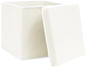 Scatole Portaoggetti con Coperchi 4pz Bianco 32x32x32cm Tessuto