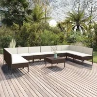 Set Divani da Giardino 11 pz con Cuscini in Polyrattan Marrone cod mxl 38511