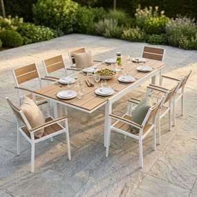 VIDUUS - set tavolo in alluminio e polywood cm 160/240 x 95 x 75 h con 8 poltrone Viduus