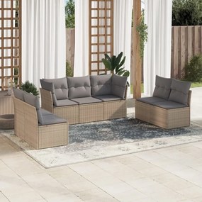 Set divani da giardino 7 pz con cuscini beige in polyrattan