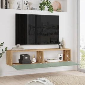 Mobile TV Sospeso 140x32x30 Effetto Legno Rovere E Verde Frame