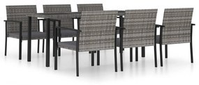 Set da pranzo da giardino 7 pz in polyrattan grigio