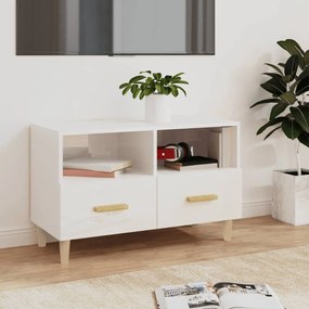 Mobile Porta Tv Bianco Lucido 80x36x50 Cm İn Legno Multistrato /