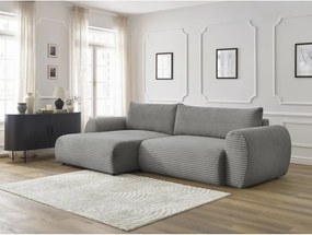 Divano angolare in grigio scuro allungabile (con penisola a sinistra) con rivestimento in velluto a coste Lucien – Bobochic Paris