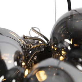 Lampada a sospensione smart nera con vetro fumé 8 luci rotonda incl. 8 Wifi G9 - Uvas