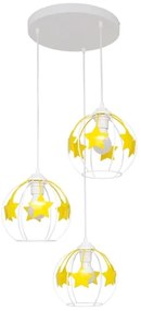 Lampadario a sospensione per bambini STARS 3xE27/15W/230V giallo/bianco