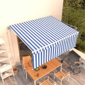 Tenda Sole Retrattile Automatica Con Parasole 4x3m Blu Bianco /