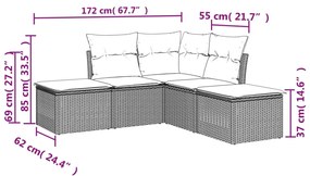 Set divani da giardino 5 pz con cuscini in polyrattan nero