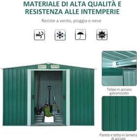 Casetta Box da Giardino in Lamiera Verde 246x192.5x177.5 cm...