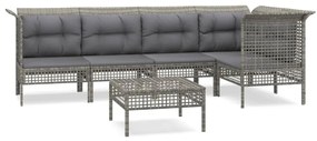 Set Divani da Giardino 6 pz con Cuscini in Polyrattan Grigio