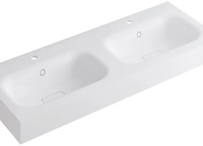 Lavabo integrale rettangolare doppia vasca L 120.5 x H 15 x P 46 cm in resina bianco lucido