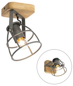 Faretto industriale grigio scuro con legno regolabile - Arthur