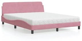 Letto Con Materasso Rosa 160x200 Cm İn Velluto /