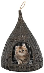 Cesta per gatti cuscino grigio 40x60cm teepee salice naturale