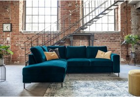 Divano letto angolare in velluto turchese (angolo sinistro) Lofty Lilly - Miuform