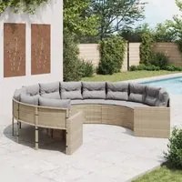 Divano da Giardino con Cuscini Circolare Beige in Polyrattan 3318533