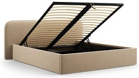 Letto matrimoniale imbottito grigio tortora con contenitore e rete inclusi 200x200 cm Elizabeth – Micadoni