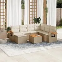 Set Divano da Giardino 8 pz con Cuscini Beige in Polyrattan 3227052