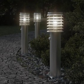 Lampade Da Terra Per Esterni Sensore 3 Pz Argento 60 Cm Acciaio /