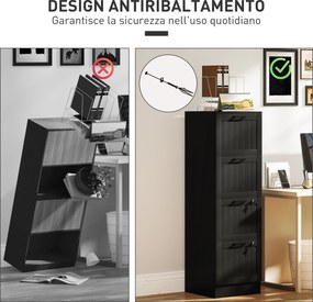 Cassettiera Portadocumenti a 4 Cassetti 40x40x131 cm 2 Serrature in Legno Nero...