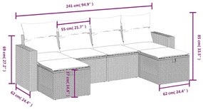 Set divano da giardino 6 pz con cuscini grigio in polyrattan