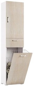 Mobile lavanderia con cesto portabiancheria 1 cassetto 2 ante in truciolare bianco anta rovere P 32 x L 45 x H 195 cm