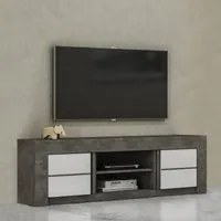 Mobile da soggiorno porta TV moderno, Credenza bassa a 2 ante, Made in Italy, cm 170x42xh52, colore Bianco e Ossido