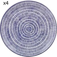 Set 4 piatti piani righe blu porcellana Hanami