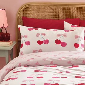 Set copripiumino e federa bianco e rosa per letto singolo 135x200 cm Cherries and Bows – Catherine Lansfield