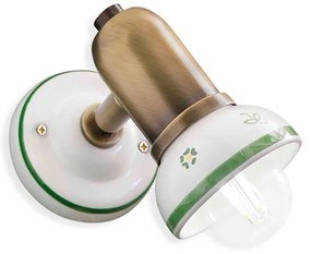 Applique Classica Savona Ceramica E Ottone Brunito Decorato 1 Luce E14